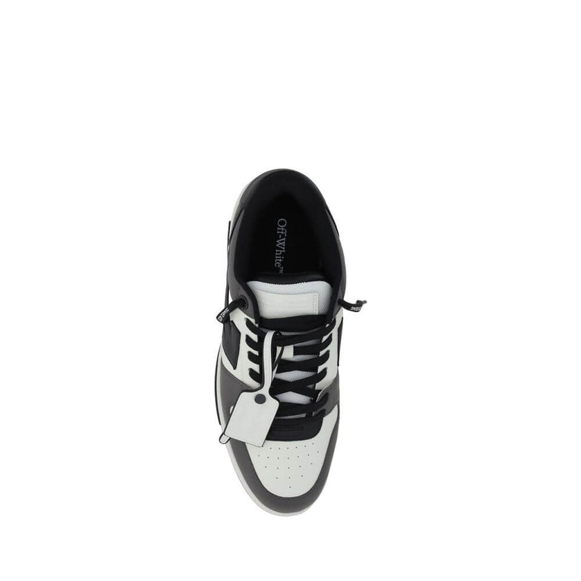 Gray Calf Leather Bos Taurus Low Top SneakersOut of Office Sneakers by Off-White feature a perforated round toe that offers breathability and comfort. The flat sole provides stability, while the iconic embossed Arrow logo on the side panel adds a distinct