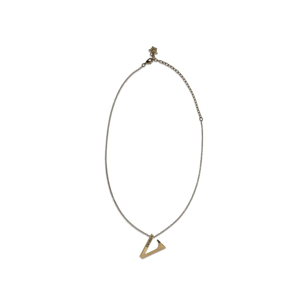 Gold Metal NecklaceVersace’s V chain Necklace is enhanced by the iconic V-shaped pendant with an engraved enamel Versace logo. Made from hypoallergenic materials and free of lead and nickel, it ensures comfort and safety. It features a lobster clasp for c