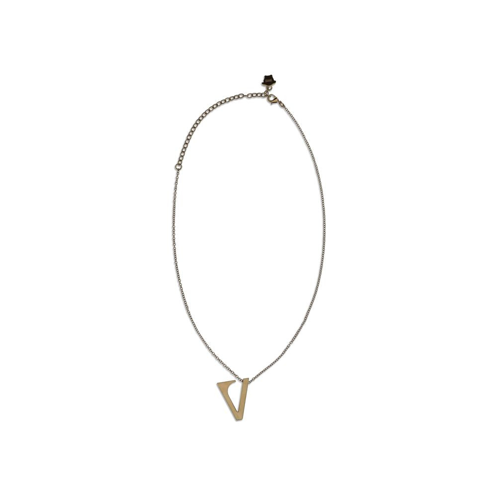 Gold Metal NecklaceVersace’s V chain Necklace is enhanced by the iconic V-shaped pendant with an engraved enamel Versace logo. Made from hypoallergenic materials and free of lead and nickel, it ensures comfort and safety. It features a lobster clasp for c