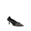 Black Calf Leather Bos Taurus High Heel PumpsPrada’s logo Pumps are made of leather and feature a soft, tapered silhouette. The pointed toe model features a deconstructed design, enhanced by an elastic back that ensures comfort and fit. The architectural