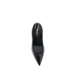 Black Calf Leather Bos Taurus High Heel PumpsPrada’s logo Pumps are made of leather and feature a soft, tapered silhouette. The pointed toe model features a deconstructed design, enhanced by an elastic back that ensures comfort and fit. The architectural