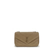 Beige Calf Leather Bos Taurus Shoulder BagThe LouLou Shoulder Bag by Saint Laurent is an icon of timeless elegance. Crafted with the unmistakable quilted design, it features a front closure with magnetic flap embellished with the brass logo applied on the