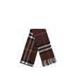 Brown Cashmere ScarfBurberry’s cashmere check Scarf is a timeless and iconic accessory. Made of soft cashmere, it features a rectangular shape and the house’s classic check pattern. Bangs at the ends complete the design with an elegant and traditional tou