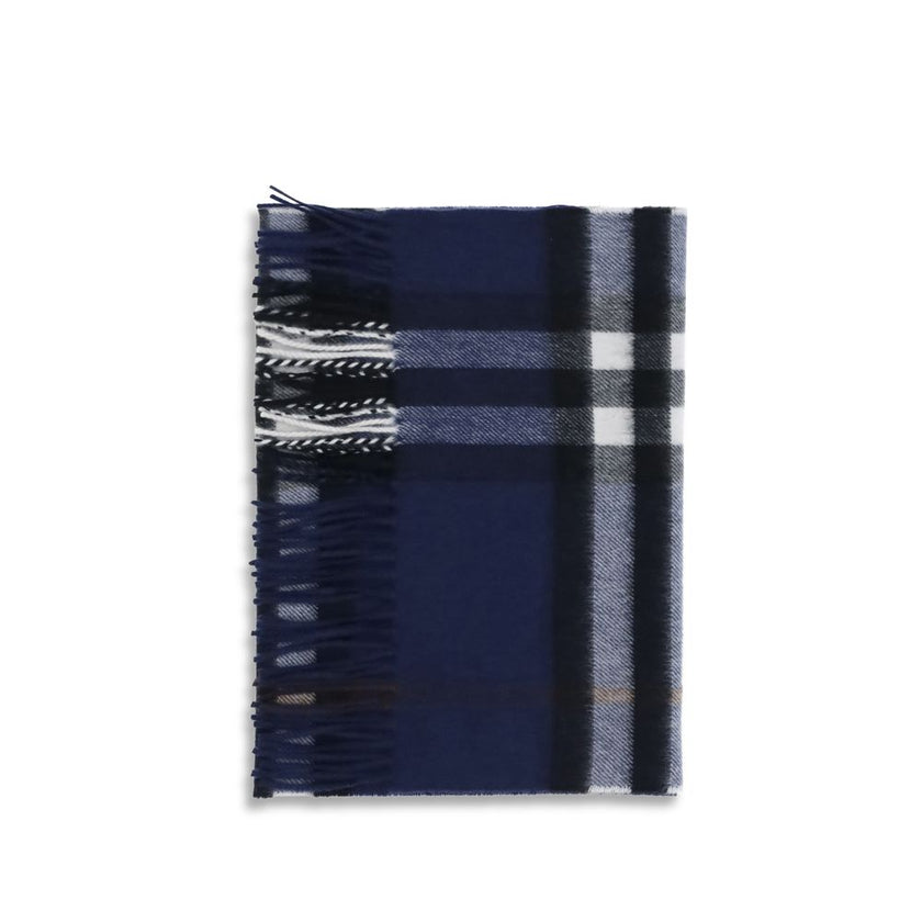 Blue Cashmere ScarfBurberry’s cashmere Check pattern Scarf is a timeless and iconic accessory. Made of soft cashmere, it features fringed profiles, frayed hems and the unmistakable Burberry Check pattern. Complemented by an internal logo label, it combine