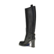 Black Calf Leather Bos Taurus High Heel BootsBurberry’s Cavalier High Boots, inspired by the brand’s equestrian tradition, are crafted in Italy from smooth calfskin. With a column silhouette that reaches to the knee, they feature side tabs, buckled ankle