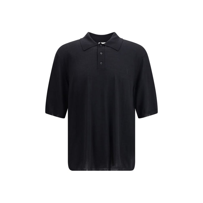 Black Wool Polo ShirtSaint Laurent’s wool polo Shirt is a garment with understated and refined appeal. Featuring a ribbed collar and a three-button front closure, it has ribbed finished hems that complement its structure with elegance. A timeless classic,