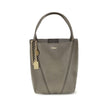Gray Calf Leather Bos Taurus Shoulder BagThe Spin Shoulder Bag by Chloé, crafted by shiny grained leather, features an elegant design with two flat top handles and an adjustable shoulder strap. The closure is secured by a magnetic button, while the detail