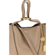Beige Calf Leather Bos Taurus Shoulder BagThe Spin Shoulder Bag by Chloé, crafted by shiny grained leather, features an elegant design with two flat top handles and an adjustable shoulder strap. The closure is secured by a magnetic button, while the detai