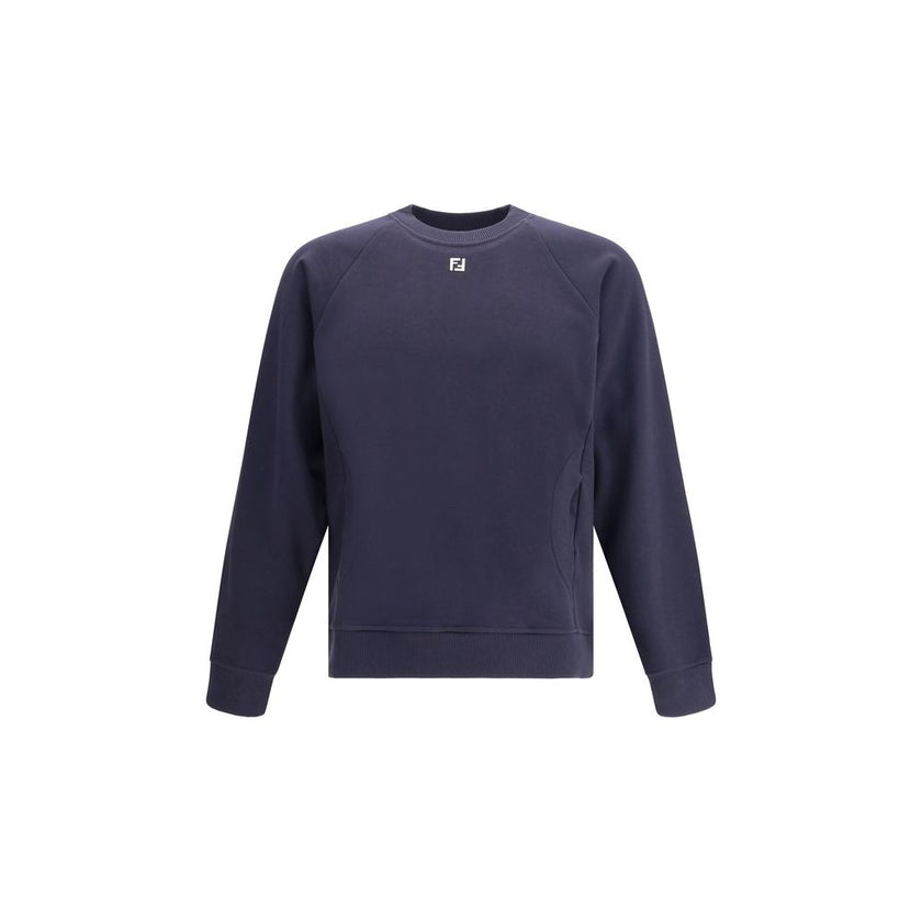 Blue Cotton SweatshirtFendi’s jersey Sweatshirt combines comfort and style in a contemporary design. Featuring a ribbed crew neck, hem and cuffs, it has two practical front welt pockets and a logo ball on the front, an iconic detail that signs the garment