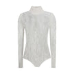 White Cotton TopThe Balmain lace Bodysuit is a seductive and sophisticated piece, featuring a refined high neck that enhances the elegance of the design. Crafted from sheer lace, it features a zip fastening on the back and buttons on the briefs, for a com