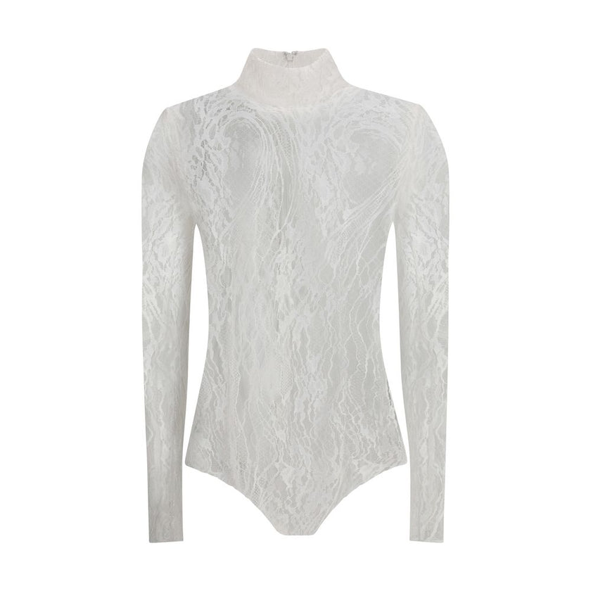 White Cotton TopThe Balmain lace Bodysuit is a seductive and sophisticated piece, featuring a refined high neck that enhances the elegance of the design. Crafted from sheer lace, it features a zip fastening on the back and buttons on the briefs, for a com