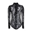 Black Cotton TopThe Balmain lace Bodysuit is a seductive and sophisticated piece, featuring a refined high neck that enhances the elegance of the design. Crafted from sheer lace, it features a zip fastening on the back and buttons on the briefs, for a com