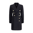 Black Fleece Wool CoatBalmain’s wool and cashmere double-breasted coat is a fine tailored piece, featuring a classic Italian collar and structured shoulders that give it a bold profile. Long sleeves with double flaps and two American-style side flap pocke