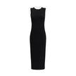 Black Viscose Casual DressBalmain’s Long Dress is a bold and refined garment made of a twisted knit with openwork that enhances the silhouette. The round neckline is framed by a contrasting ribbed finish, also echoed on the armholes. The contrasting strap