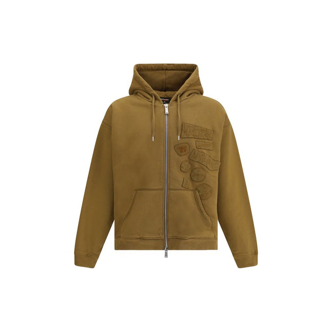 Brown Cotton SweatshirtDsQuared2’s zip Hoodie combines functionality and style in a contemporary design. Featuring a double-slider zipper closure and two patch pockets on the front, it provides practicality and comfort. The adjustable hood with drawstring