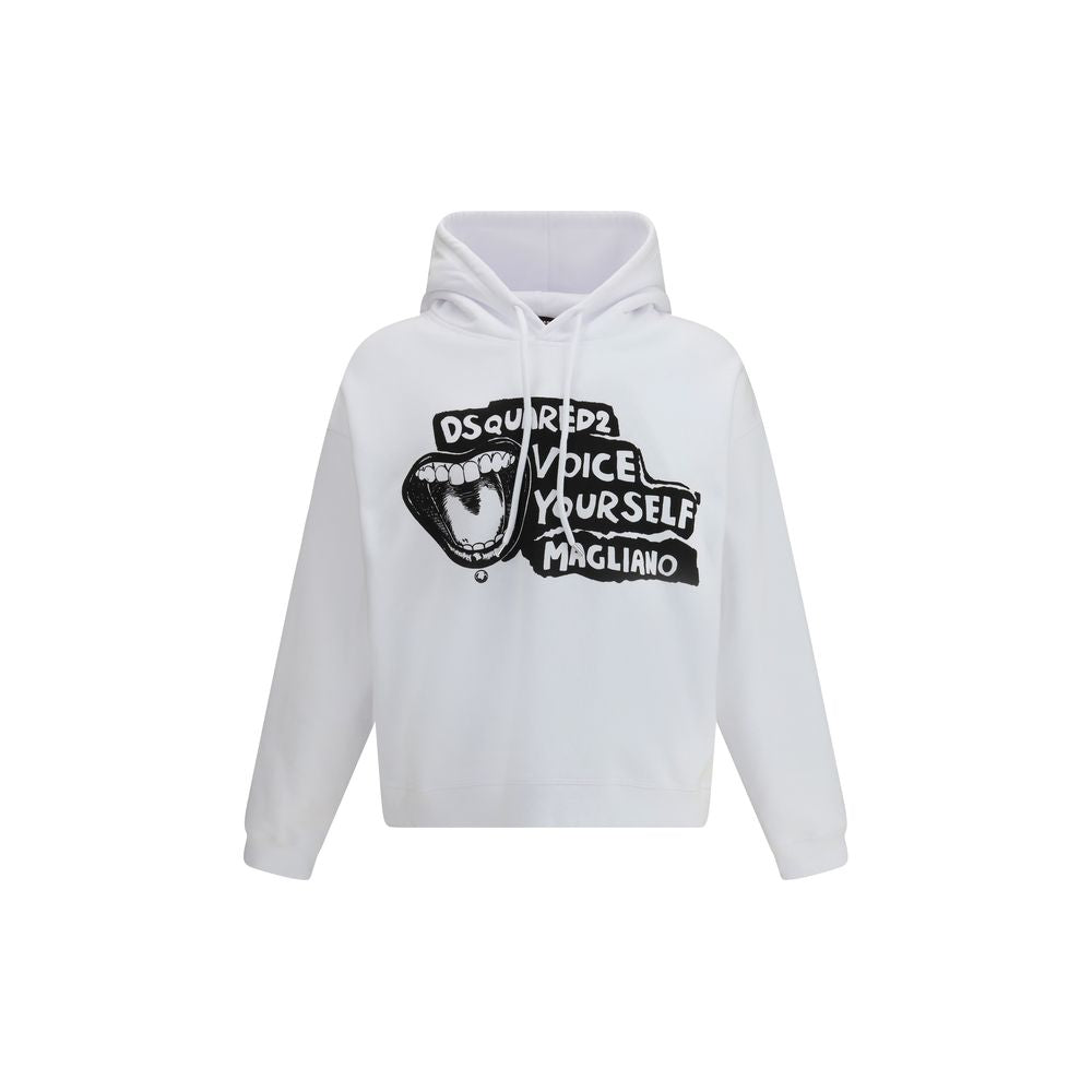White Cotton SweatshirtThe DsQuared2 Hoodie features a fresh and modern design. The adjustable drawstring hood ensures a customizable fit, while the logo and design printed on the front give the garment a distinctive identity. Perfect for those seeking a