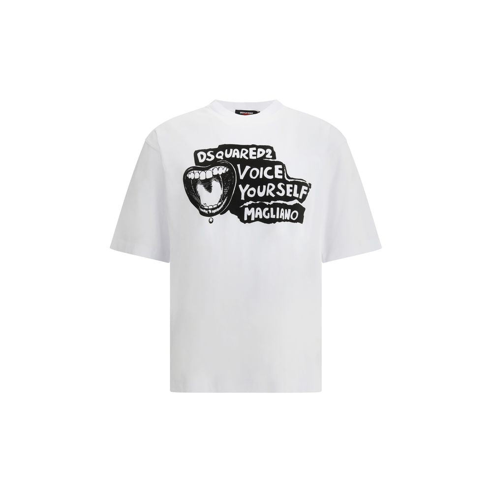 White Cotton T-ShirtDsquared2’s cotton T-Shirt is an essential garment with a distinctive urban spirit. Made of soft and comfortable cotton, it features a classic ribbed crew neck that ensures an impeccable fit. On the front stands out the logo print, an
