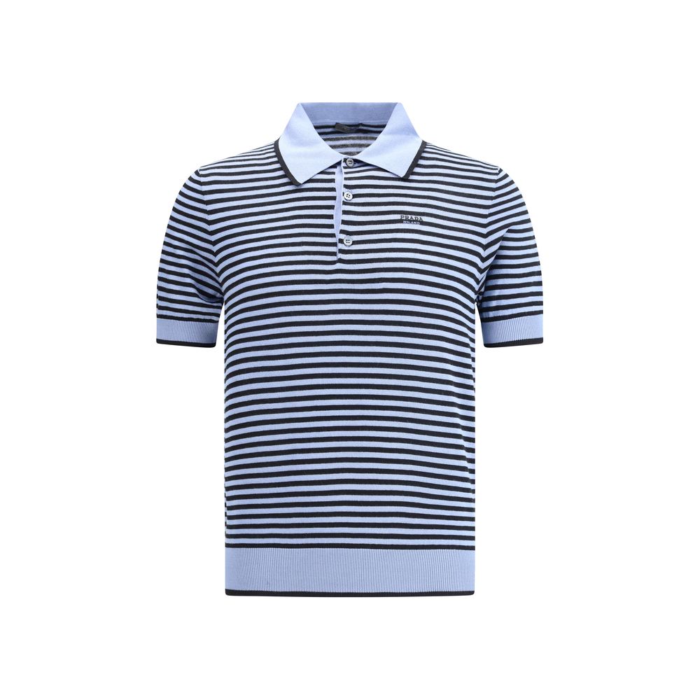 Striped polo SweaterPrada’s Striped polo Sweater combines sporty style with sophisticated details. Featuring a ribbed collar and a three-button front closure, it has a ribbed finished hem for an impeccable fit. The jacquard logo on the front signs the gar