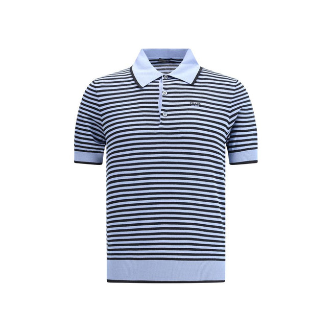 Striped polo SweaterPrada’s Striped polo Sweater combines sporty style with sophisticated details. Featuring a ribbed collar and a three-button front closure, it has a ribbed finished hem for an impeccable fit. The jacquard logo on the front signs the gar