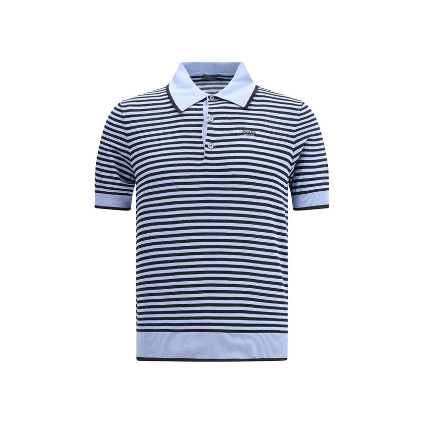 Striped polo SweaterPrada’s Striped polo Sweater combines sporty style with sophisticated details. Featuring a ribbed collar and a three-button front closure, it has a ribbed finished hem for an impeccable fit. The jacquard logo on the front signs the gar