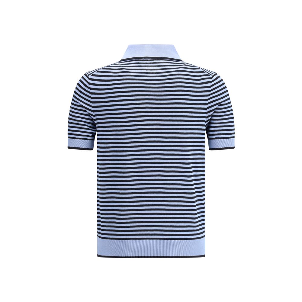 Striped polo SweaterPrada’s Striped polo Sweater combines sporty style with sophisticated details. Featuring a ribbed collar and a three-button front closure, it has a ribbed finished hem for an impeccable fit. The jacquard logo on the front signs the gar