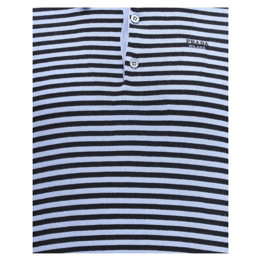 Striped polo SweaterPrada’s Striped polo Sweater combines sporty style with sophisticated details. Featuring a ribbed collar and a three-button front closure, it has a ribbed finished hem for an impeccable fit. The jacquard logo on the front signs the gar