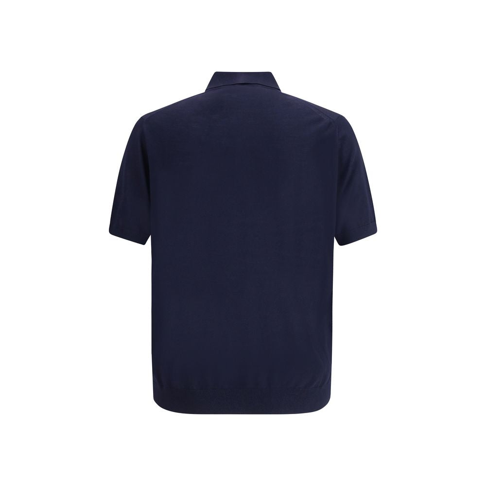 Blue Fleece Wool Polo ShirtPrada’s virgin wool polo Sweater combines elegance and simplicity in a timeless design. Featuring a classic ribbed collar, it has a matching hem and a discreet logo on the front, understatedly signing the garment’s refined aesth