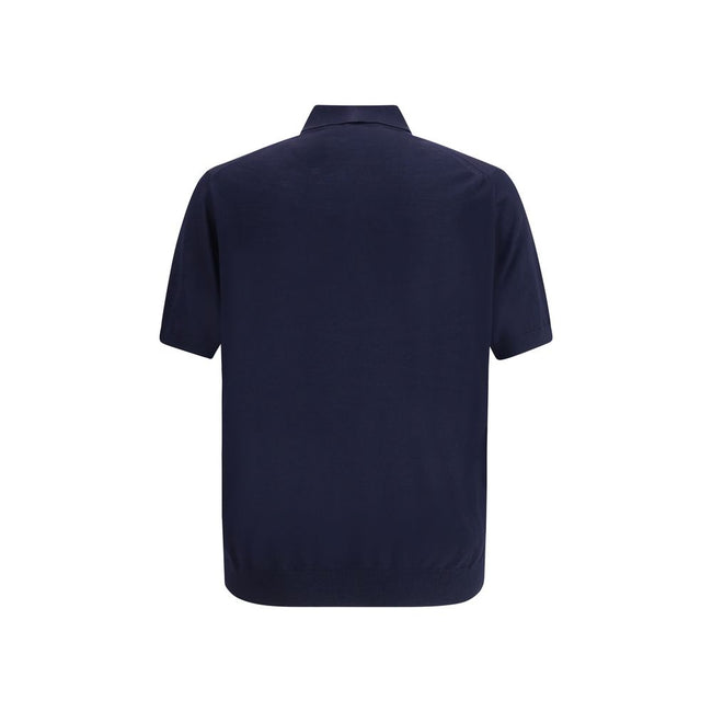 Blue Fleece Wool Polo ShirtPrada’s virgin wool polo Sweater combines elegance and simplicity in a timeless design. Featuring a classic ribbed collar, it has a matching hem and a discreet logo on the front, understatedly signing the garment’s refined aesth