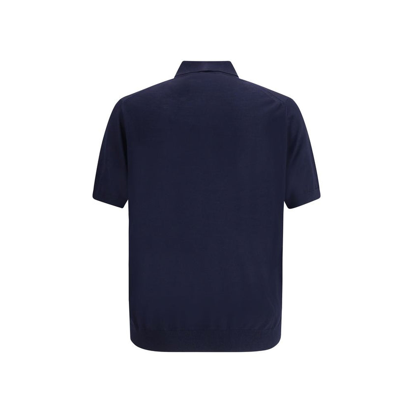 Blue Fleece Wool Polo ShirtPrada’s virgin wool polo Sweater combines elegance and simplicity in a timeless design. Featuring a classic ribbed collar, it has a matching hem and a discreet logo on the front, understatedly signing the garment’s refined aesth