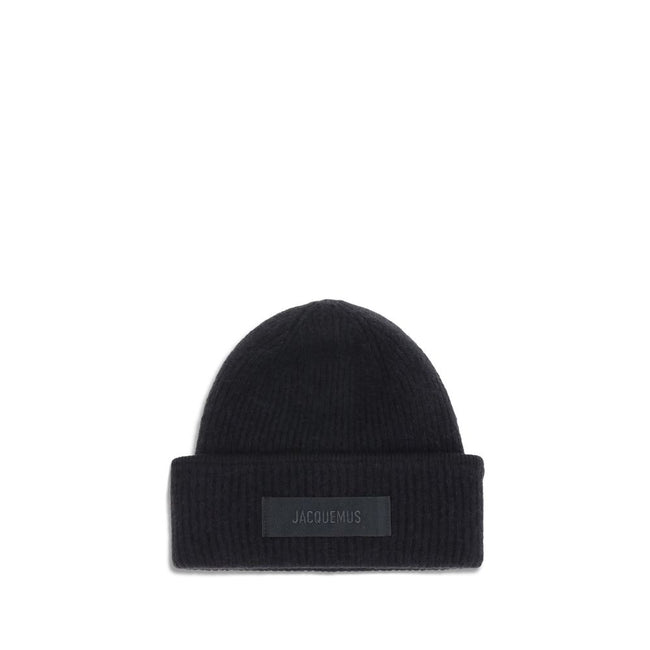 Black Alpaca Vicugna Pacos BeanieThe Gros Grain Ribbed Beanie by Jacquemus combines style and functionality. The adjustable fit ensures comfort, while the contrasting folded brim and tone-on-tone gros-grain logo embroidered on the front complete the desig