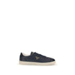 Blue Calf Leather Bos Taurus Low Top SneakersPrada’s leather Sneakers are made of fine grained deerskin leather and feature an embossed logo on the back, along with the iconic logo triangle on the side. They feature a lace-up closure, a logo-printed tongu