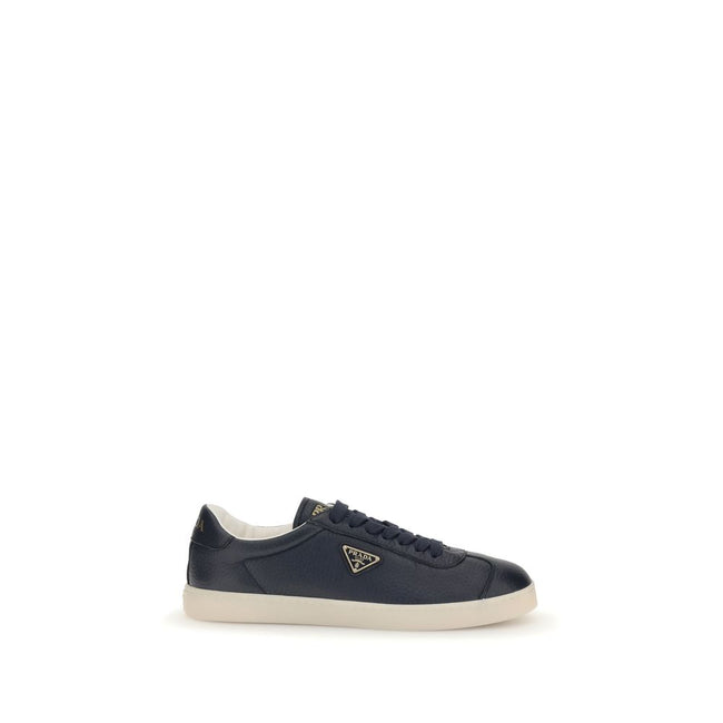 Blue Calf Leather Bos Taurus Low Top SneakersPrada’s leather Sneakers are made of fine grained deerskin leather and feature an embossed logo on the back, along with the iconic logo triangle on the side. They feature a lace-up closure, a logo-printed tongu