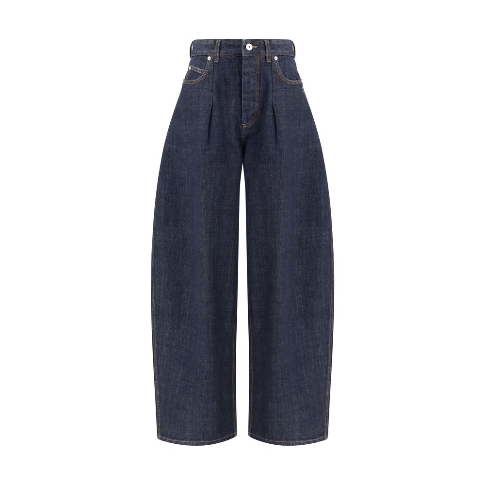 Blue Cotton Relaxed Fit JeansLe de-Nimes oversized Jeans by Jacquemus feature a balloon-leg design that creates a wide, modern silhouette. They feature a front button closure, five classic pockets and belt loops, combining bold style and functionality. Se