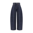 Blue Cotton Relaxed Fit JeansLe de-Nimes oversized Jeans by Jacquemus feature a balloon-leg design that creates a wide, modern silhouette. They feature a front button closure, five classic pockets and belt loops, combining bold style and functionality. Se