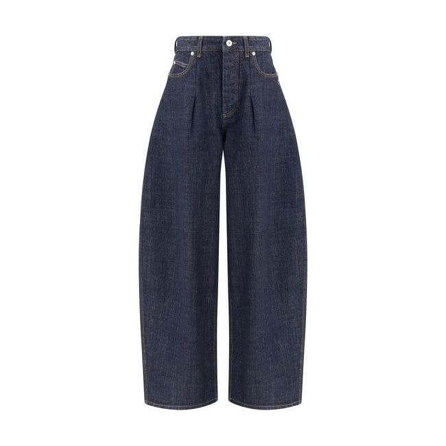 Blue Cotton Relaxed Fit JeansLe de-Nimes oversized Jeans by Jacquemus feature a balloon-leg design that creates a wide, modern silhouette. They feature a front button closure, five classic pockets and belt loops, combining bold style and functionality. Se