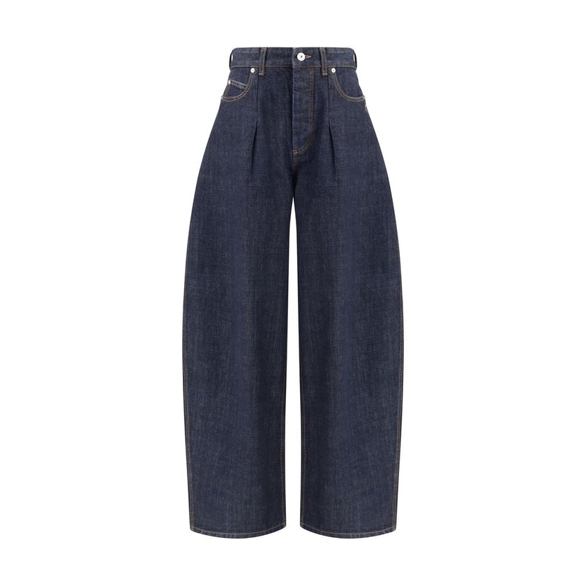 Blue Cotton Relaxed Fit JeansLe de-Nimes oversized Jeans by Jacquemus feature a balloon-leg design that creates a wide, modern silhouette. They feature a front button closure, five classic pockets and belt loops, combining bold style and functionality. Se