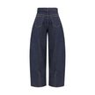 Blue Cotton Relaxed Fit JeansLe de-Nimes oversized Jeans by Jacquemus feature a balloon-leg design that creates a wide, modern silhouette. They feature a front button closure, five classic pockets and belt loops, combining bold style and functionality. Se