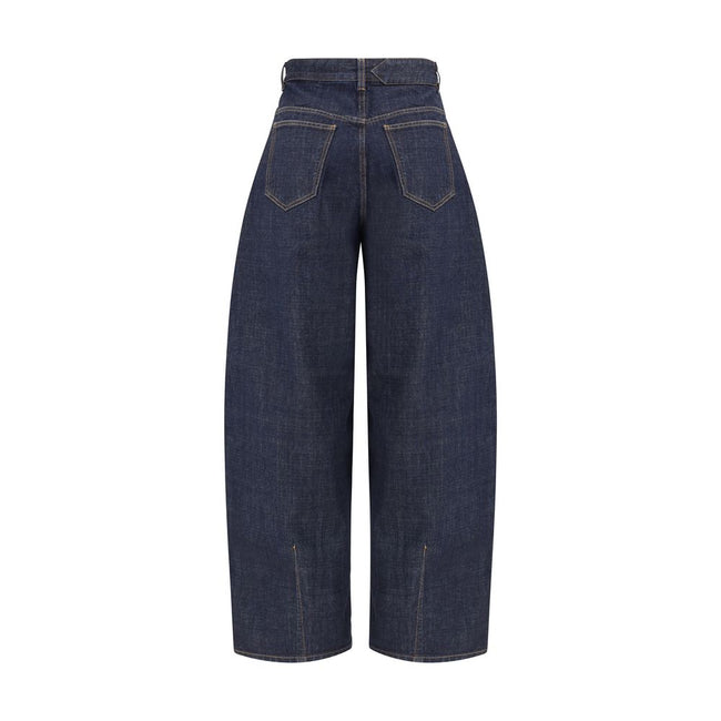 Blue Cotton Relaxed Fit JeansLe de-Nimes oversized Jeans by Jacquemus feature a balloon-leg design that creates a wide, modern silhouette. They feature a front button closure, five classic pockets and belt loops, combining bold style and functionality. Se
