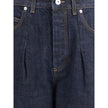 Blue Cotton Relaxed Fit JeansLe de-Nimes oversized Jeans by Jacquemus feature a balloon-leg design that creates a wide, modern silhouette. They feature a front button closure, five classic pockets and belt loops, combining bold style and functionality. Se