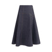 Blue Cotton Midi SkirtThe denim midi Skirt by Jacquemus is a flared design with contrast stitching that enhances its structure. Featuring ‘J’ embroidery on the side and a side zipper closure, it combines a distinctive touch with a versatile, contemporary