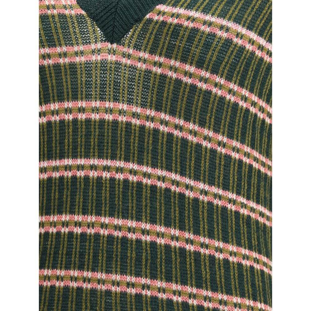 Green Wool SweatshirtEtro’s Horizontally striped wool Sweater is made from a wool blend with a multicolored jacquard pattern. Featuring a slim fit, it features a V-neckline, long sleeves and contrasting ribbed trim on the cuffs and hem for a lively and re