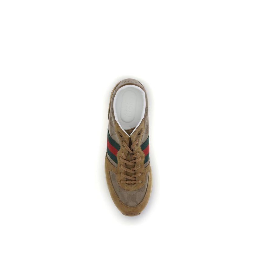 Beige Polyamide Athletic SneakersThe Nora Sneakers by Gucci combine sporty heritage and contemporary style. Crafted from black Original GG canvas with suede trim and GG nylon inserts, they feature the iconic green and red Web stripe on the sides. The rubb