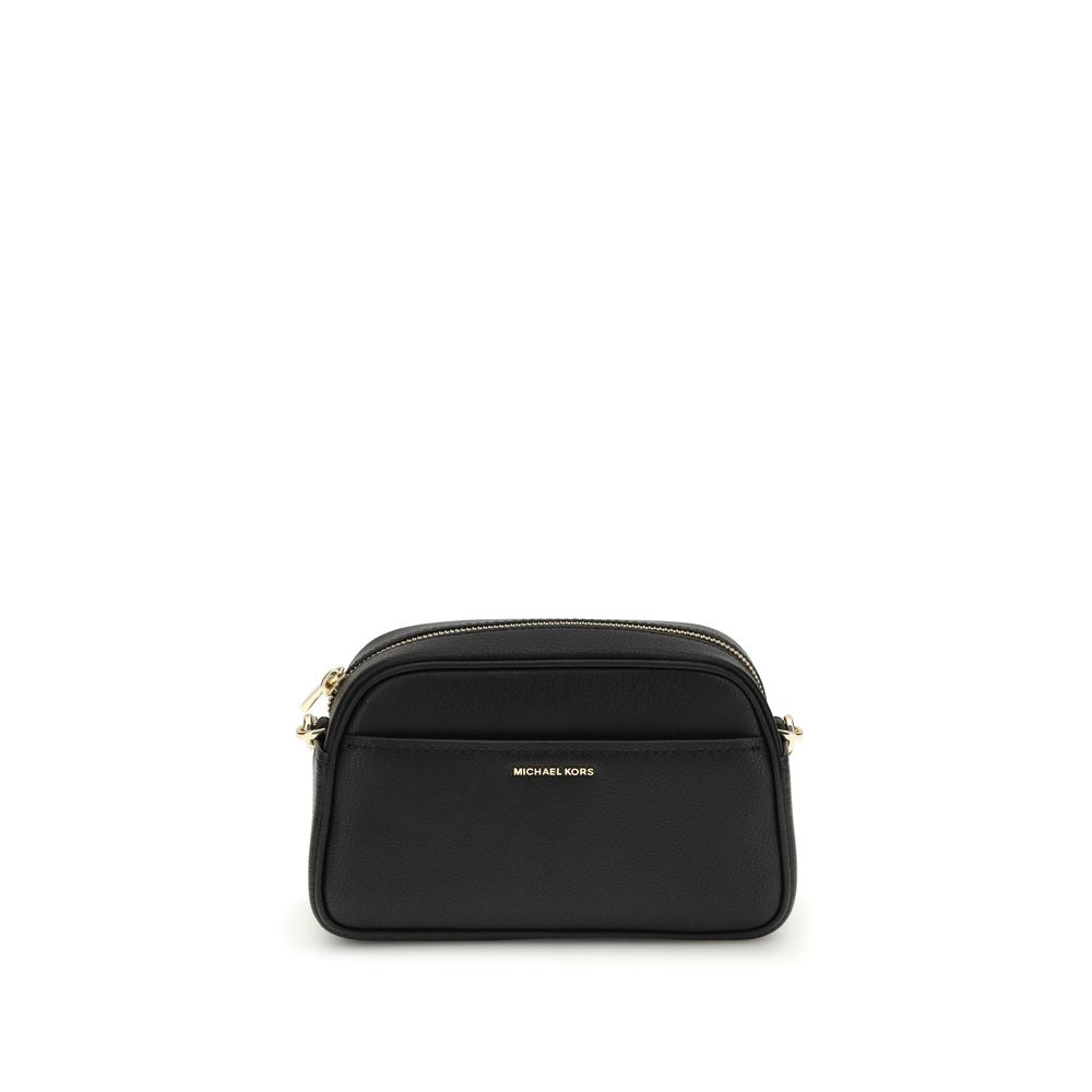 Black Calf Leather Bos Taurus Shoulder BagThe Jet Set Bag by Michael Kors features a functional and elegant design, with a convenient open front pocket and a secure zip closure. The shoulder strap is removable and adjustable, with gold-tone metal details