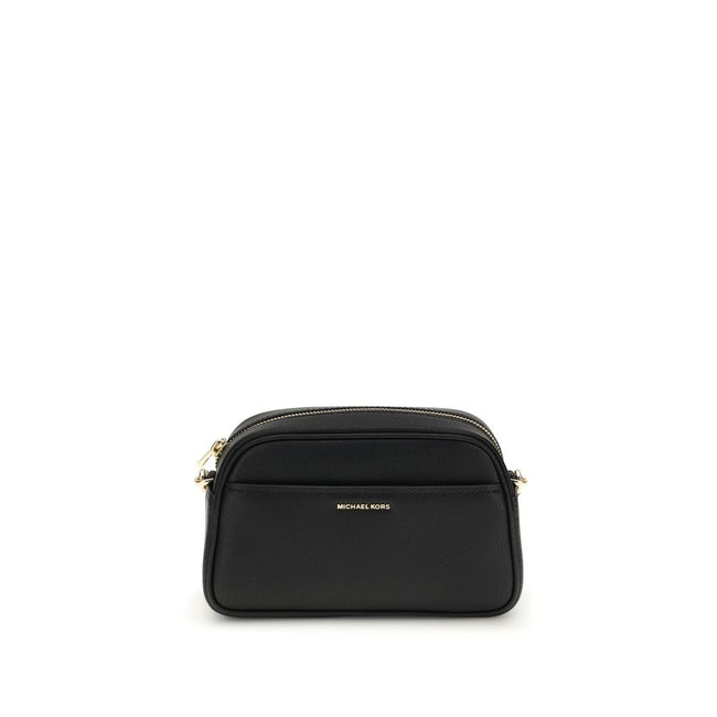 Black Calf Leather Bos Taurus Shoulder BagThe Jet Set Bag by Michael Kors features a functional and elegant design, with a convenient open front pocket and a secure zip closure. The shoulder strap is removable and adjustable, with gold-tone metal details