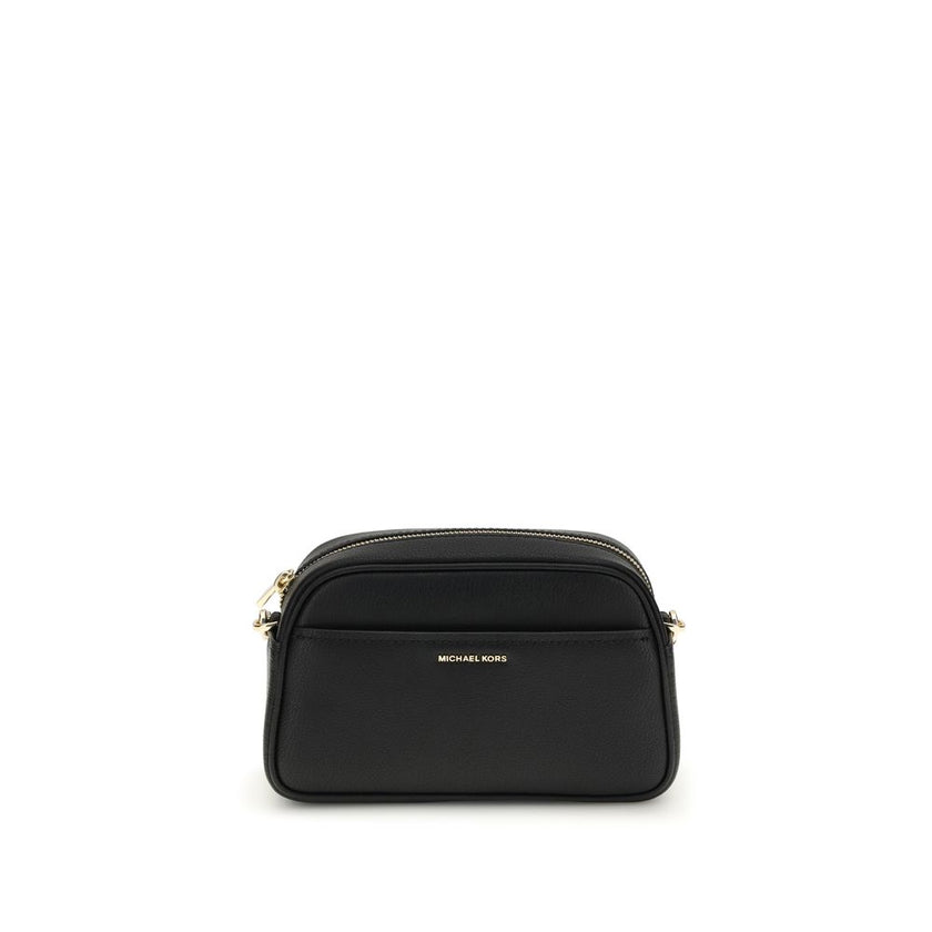 Black Calf Leather Bos Taurus Shoulder BagThe Jet Set Bag by Michael Kors features a functional and elegant design, with a convenient open front pocket and a secure zip closure. The shoulder strap is removable and adjustable, with gold-tone metal details