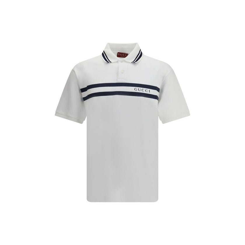 White Cotton Polo ShirtThe white stretch Cotton Polo Shirt by Gucci, with a relaxed and comfortable fit, is enhanced by a striped print and the Gucci logo centered on the front, for a modern and distinctive look. Season: AW25 Fit: Regular Composition: 95%
