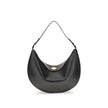 Black Calf Leather Bos Taurus Shoulder BagThe Ovalo Bag by Jacquemus is an elegant large hobo bag crafted from smooth leather, featuring a slim shoulder strap for easy carrying. The flap with a large engraved snap button ensures secure closure, while the