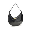 Black Calf Leather Bos Taurus Shoulder BagThe Ovalo Bag by Jacquemus is an elegant large hobo bag crafted from smooth leather, featuring a slim shoulder strap for easy carrying. The flap with a large engraved snap button ensures secure closure, while the