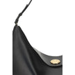 Black Calf Leather Bos Taurus Shoulder BagThe Ovalo Bag by Jacquemus is an elegant large hobo bag crafted from smooth leather, featuring a slim shoulder strap for easy carrying. The flap with a large engraved snap button ensures secure closure, while the