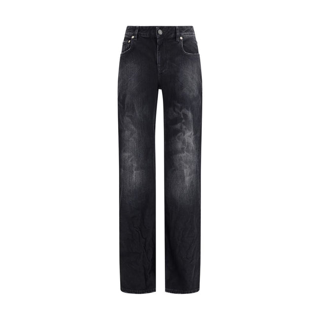 Black Cotton Relaxed Fit JeansThe Cotton Denim Jeans feature a faded, worn-in look with a slightly crinkled finish. With a mid-rise waist, hidden zip fly, five belt loops, and five pockets, they combine casual style and practicality in a versatile piece.